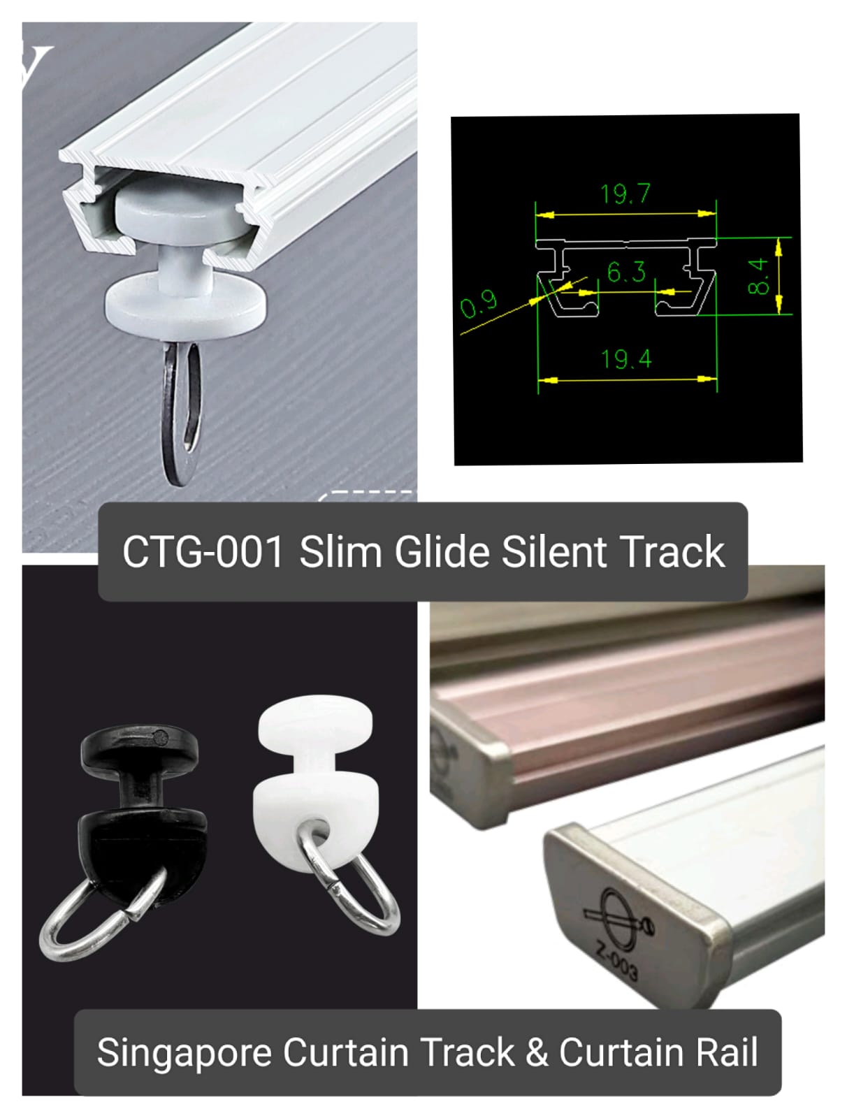 Slim Aluminum Curtain Track CTG-001